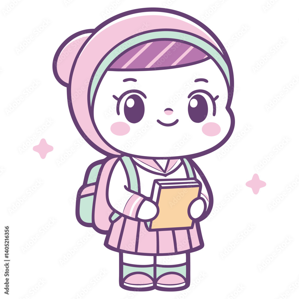 Cartoon Muslim Girl Character in Hijab Holding Book on White Background Cartoon Muslim Girl Character in Hijab Holding Book on White Background