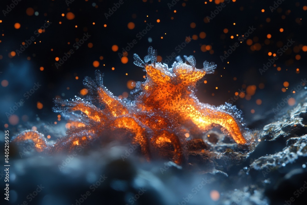 Fiery, otherworldly creature emerging from a cosmic landscape.