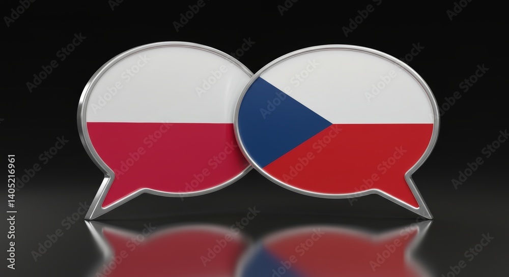 Fototapeta premium Poland and Czech Republic Flagged Speech Bubbles Symbolizing Bilateral Dialogue