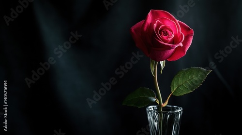 Obraz na płótnie Deep crimson rose in a clear glass vase. w salonie