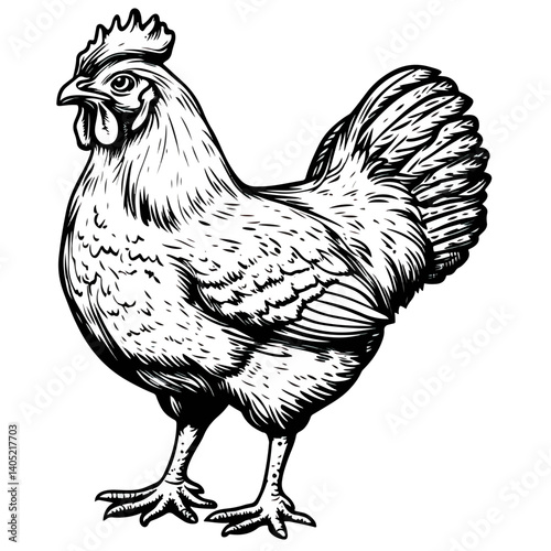 chicken, animal, vector, transparent background, black and white style
