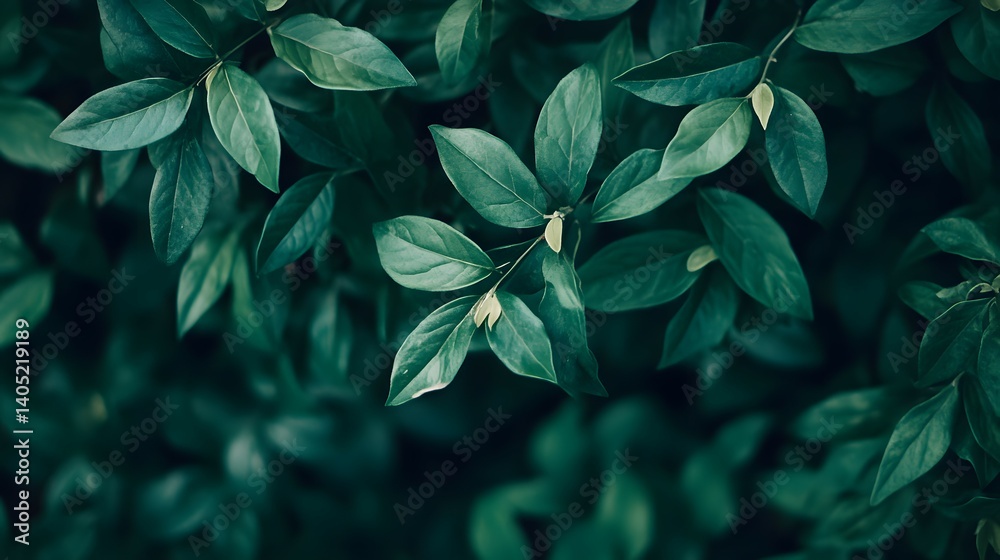 Fototapeta premium Close-up view of lush green leaves creating a dense foliage background.
