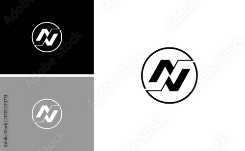 Bold and modern letter N logo inside a dynamic circular shape. The geometric NN design with sharp edges and diagonal cuts creates a sense of motion and innovation, perfect for technology, esports