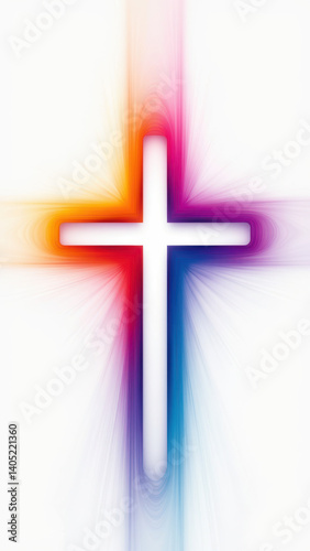 Cross with vibrant rays on a gradient background.