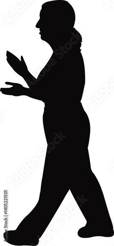 a woman applauding and walking, body silhouette vector