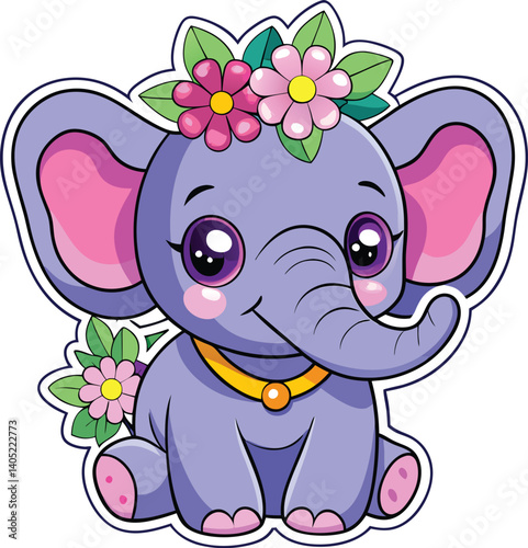 A cute baby elephant and happy mouse, cartoon animal vector illustration, show their love with a heart, while a funny pink dog and bear sit smiling