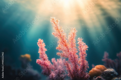 Underwater coral illuminated by sunlight.