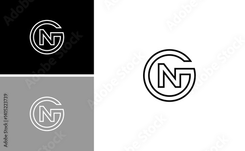 Black Geometric NG or GN Letter Design Vector with circle shape concpt for personal branding
