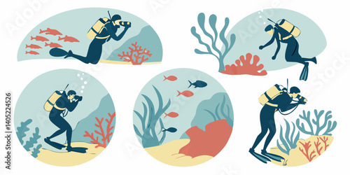 Colorful Scuba Diving Underwater Illustration of Fish and Coral