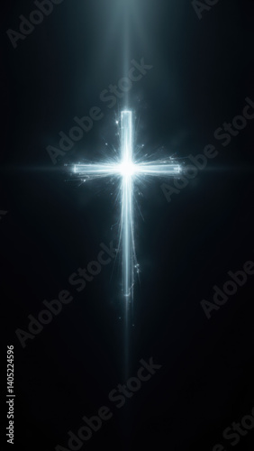 A glowing Christian cross with a dark background.