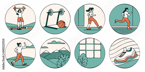 Fitness Exercise Vector Icons Gym Running Outdoor Sneakers Healthy Lifestyle