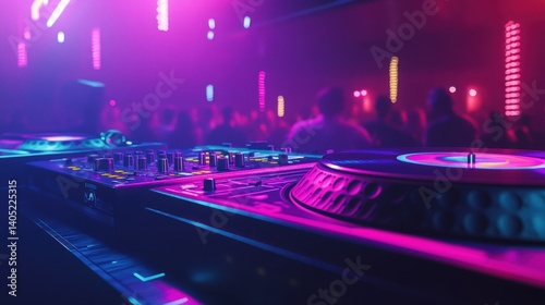 Obraz na płótnie Electronic music equipment at a vibrant nightclub. w salonie
