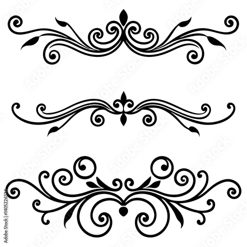 Vintage Decorative Dividers and Ornate Swirls | Elegant Line Art, Calligraphic Borders, Victorian Flourishes, Hand-Drawn Ornaments & Retro Page Decorations