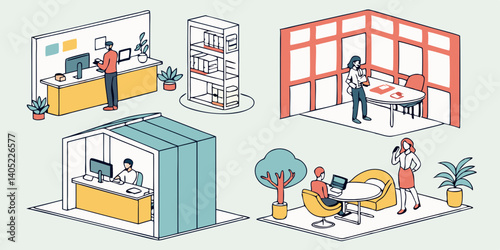 Isometric Office Space Design: Modern Workplace Layouts for Collaboration & Individual Work