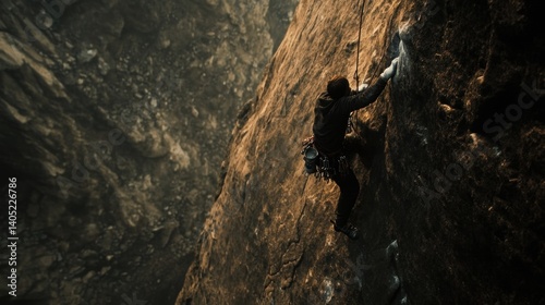 Obraz na płótnie Climber ascends a rugged, rocky face. w salonie