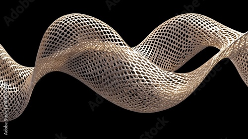 A 3D rendering of a complex, organic structure composed of interconnected, honeycomb-like shapes.
