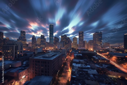 Obraz na płótnie Houston skyline ablaze with vibrant twilight hues. w salonie