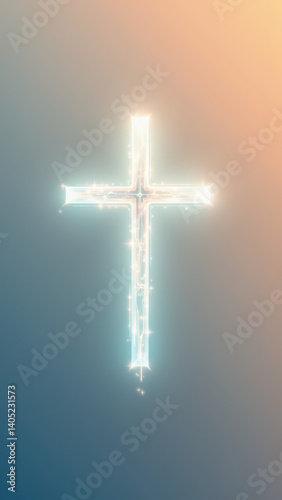 Radiant Christian cross on a gradient background with glowing effect.