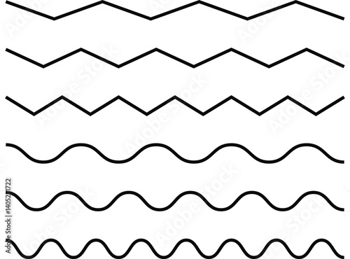 linear waves line or curve line set.  curved and straight dashed trace path. Technology abstract wavy curve