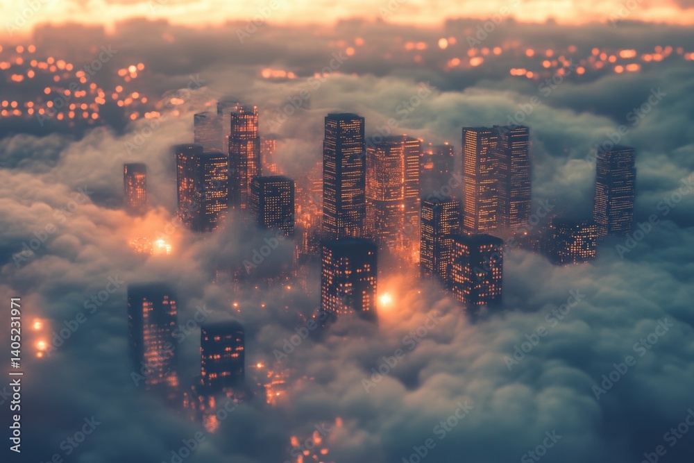 City of lights nestled amongst a blanket of clouds.