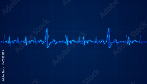 Heart beat pulse electrocardiogram rhythm on blue background