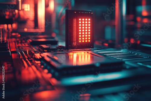 Obraz na płótnie Illuminated circuit board with glowing red leds. w salonie