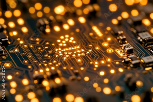 Obraz na płótnie Illuminated circuit board with glowing components. w salonie