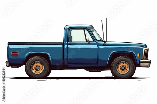 Classic Blue Vintage Pickup Truck Illustration. Retro Style Off-Road Vehicle with Rustic Charm - Ideal for Car Enthusiasts and Outdoor Adventures