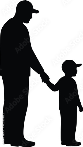 Silhouette of an adult holding a child's hand, symbolizing parental care, guidance, and familial connection in a minimalistic design