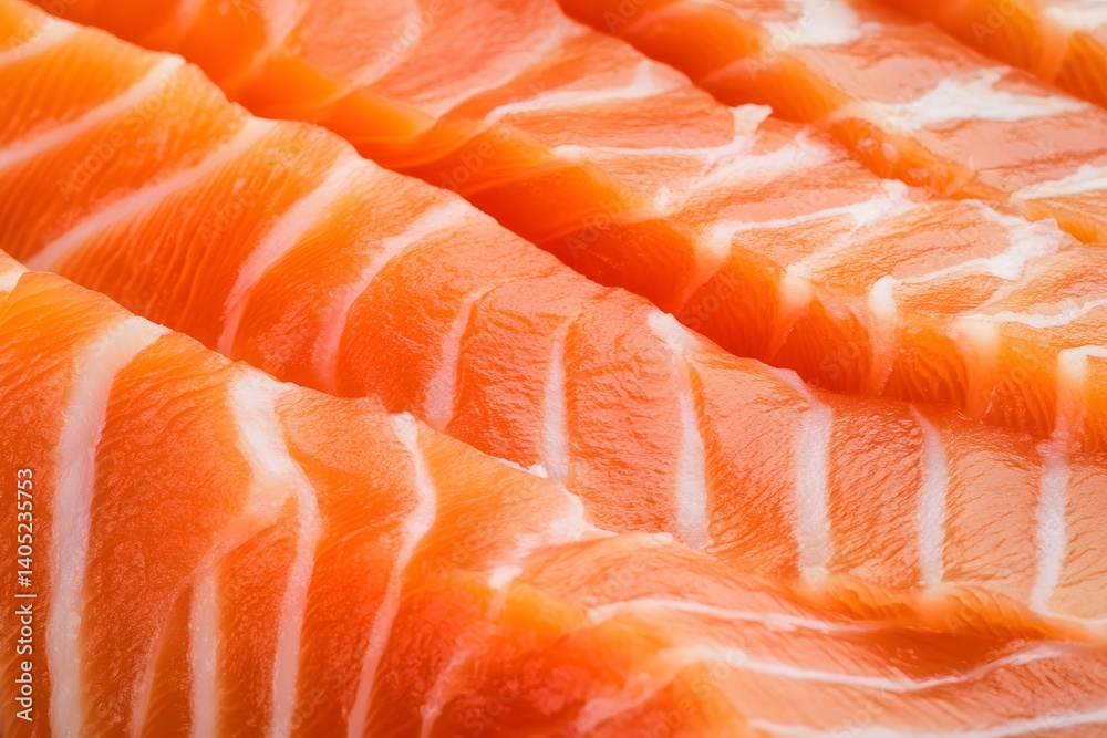 Close-up of raw salmon slices showing texture and color. Close-up of raw salmon slices showing texture and color.