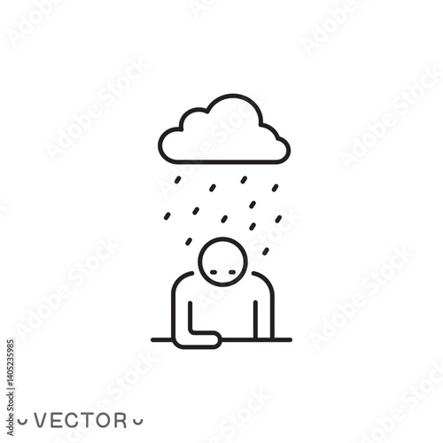 depression or stress icon, loneliness concept, grief emotion cloud, thin line symbol isolated on white background, editable stroke eps 10 vector illustration