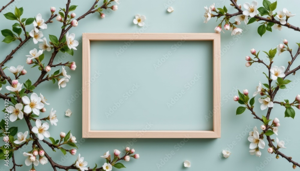 Spring blooming flowers in a wooden frame nature scene home decor elegant composition fresh aesthetic Spring blooming flowers in a wooden frame nature scene home decor elegant composition fresh aesthetic