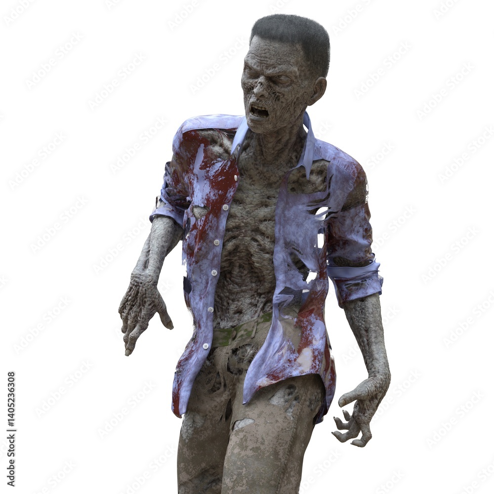 Fototapeta premium Zombie male isolated white background 3d illustration