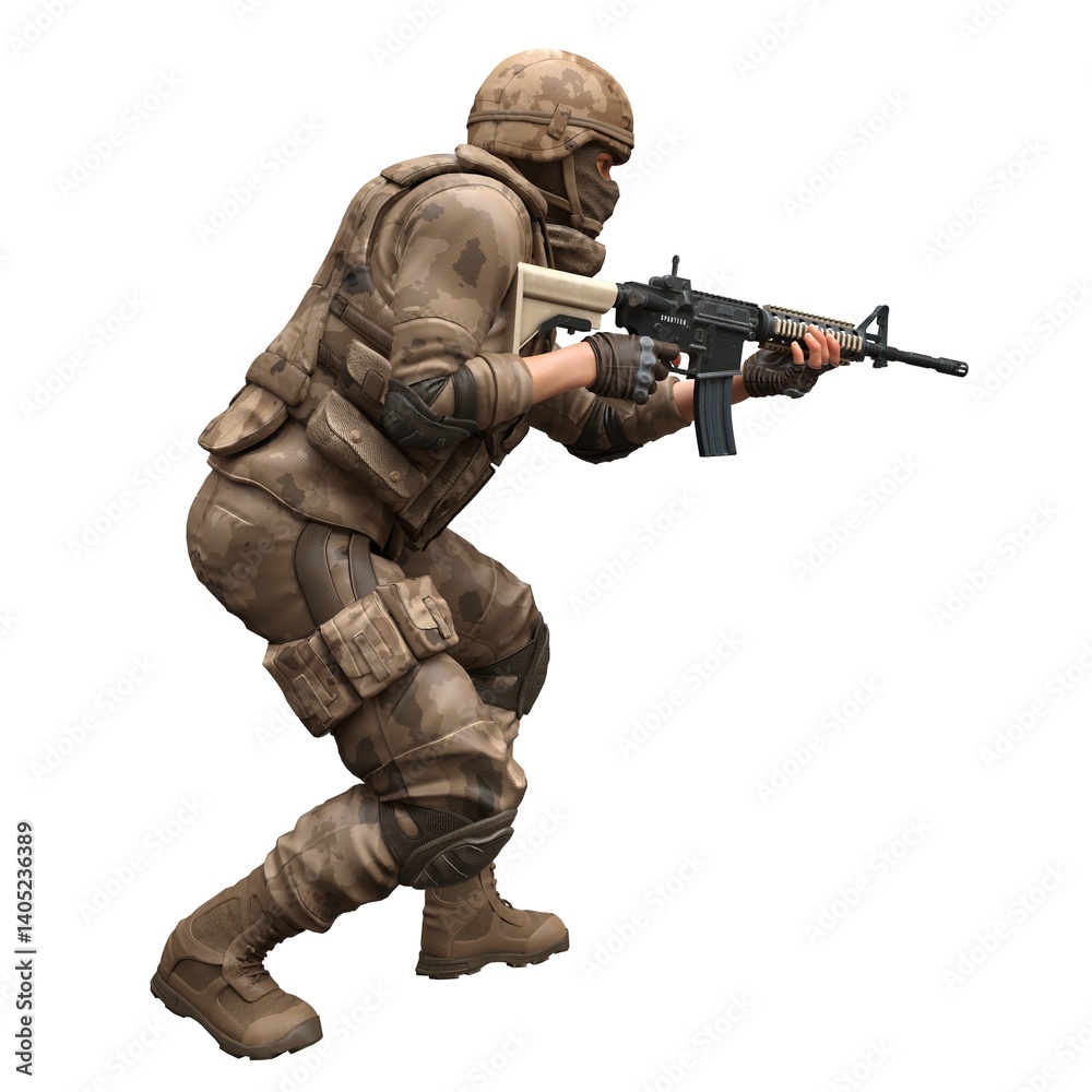 Soldier with a machine gun isolated white background 3d illustration Soldier with a machine gun isolated white background 3d illustration