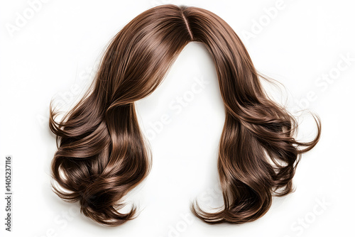 Long brown wavy hair wig on white background