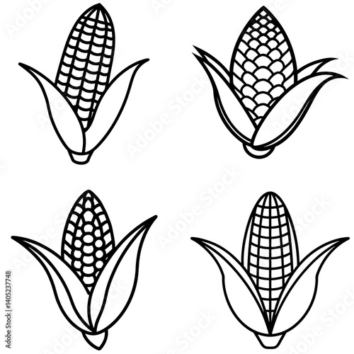 black line art illustrations of corn cobs set design