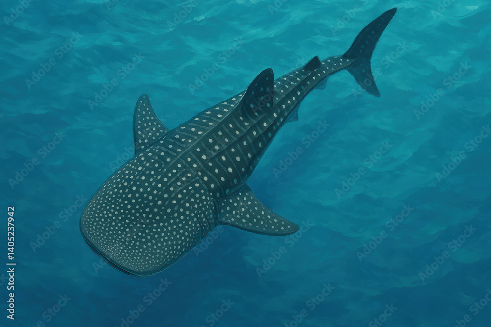 Majestic whale shark swimming gracefully in clear blue ocean water Majestic whale shark swimming gracefully in clear blue ocean water