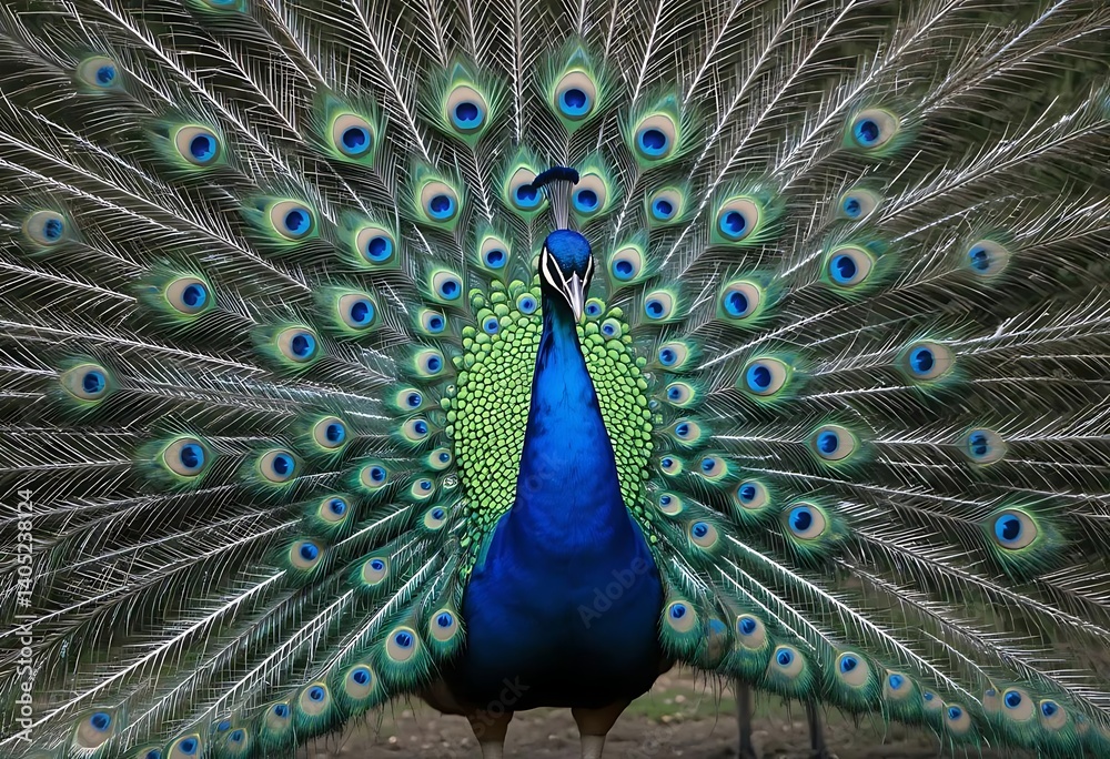 Obraz premium Majestic Peacock: A Vibrant Display of Feathers in Nature