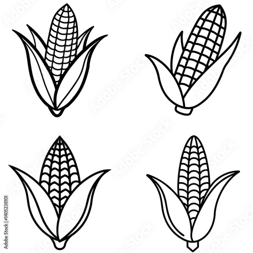 black line art illustrations of corn cobs set design