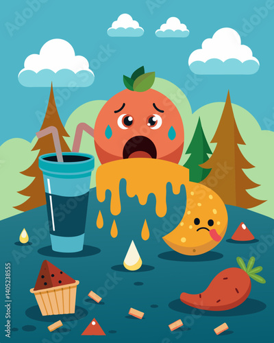 A sea of wasted food a tragic consequence of consumerism.. Vector illustration