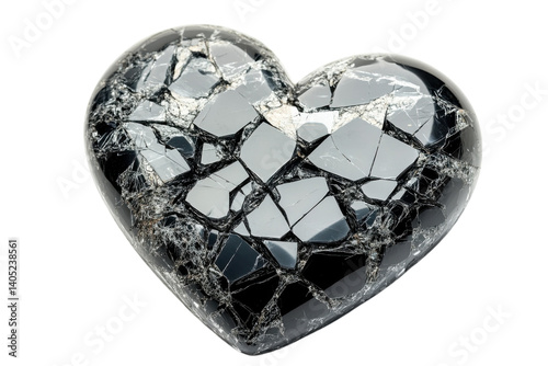 A shattered glass heart evokes feelings of heartbreak loss and fragility against a stark black background The image is a