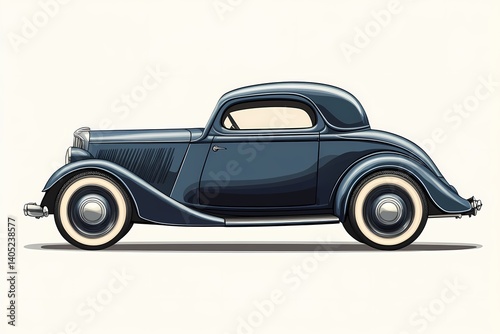 Classic Automobile Art Deco Style. Vintage Car Illustration with Whitewall Tires and Elegant Curves Retro Aesthetic for Auto Enthusiasts and Collectors
