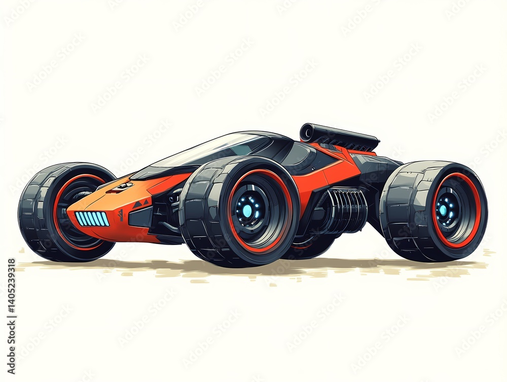 Futuristic Car Concept. High-Tech Orange and Black Racing Design with Innovative Wheels and Aerodynamic Shape for Car Enthusiasts Futuristic Car Concept. High-Tech Orange and Black Racing Design with Innovative Wheels and Aerodynamic Shape for Car Enthusiasts