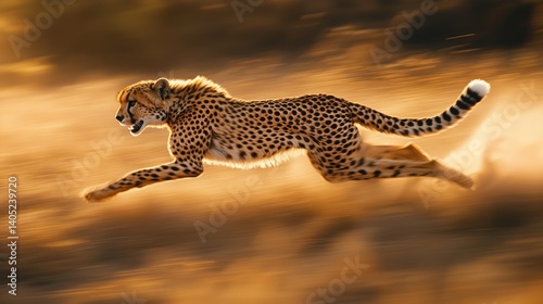 Obraz na płótnie Golden cheetah bursts through a desert landscape in motion. w salonie