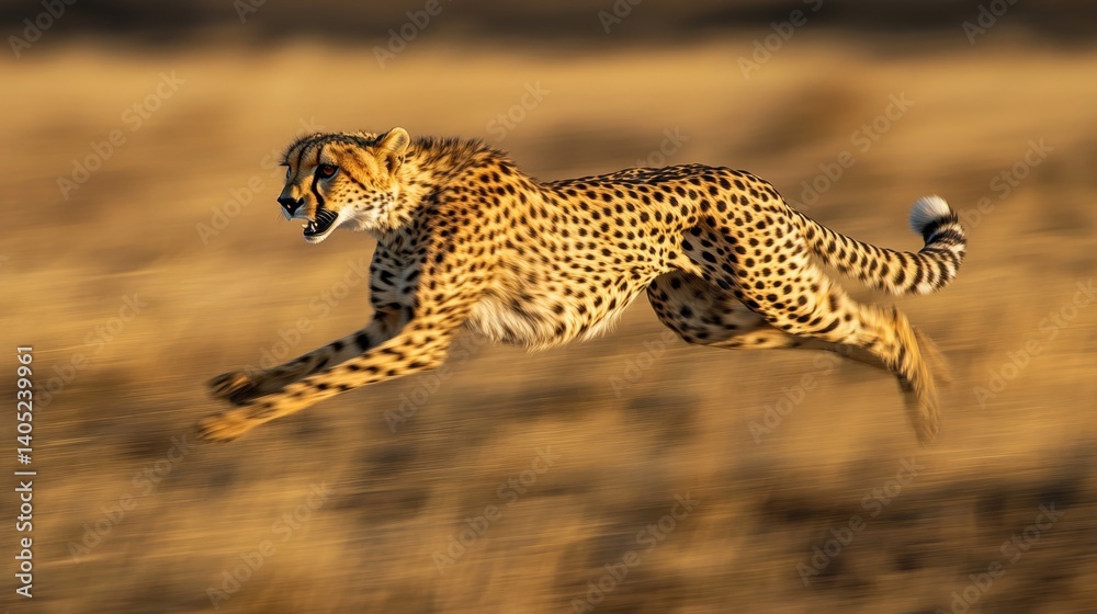 Fast-moving cheetah streaks across the savanna.