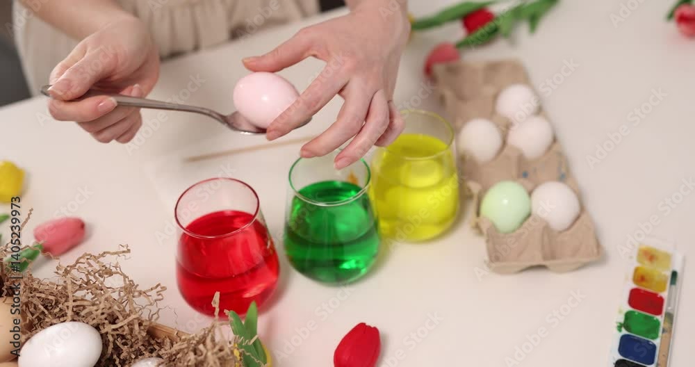 Experience the delightful joy of coloring Easter eggs using vibrant, beautiful dyes and creative techniques with family Experience the delightful joy of coloring Easter eggs using vibrant, beautiful dyes and creative techniques with family