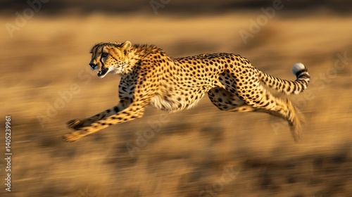Obraz na płótnie Fast-moving cheetah streaks across the savanna. w salonie