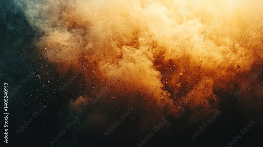 Obraz premium Dramatic swirling orange and teal smoke explosion