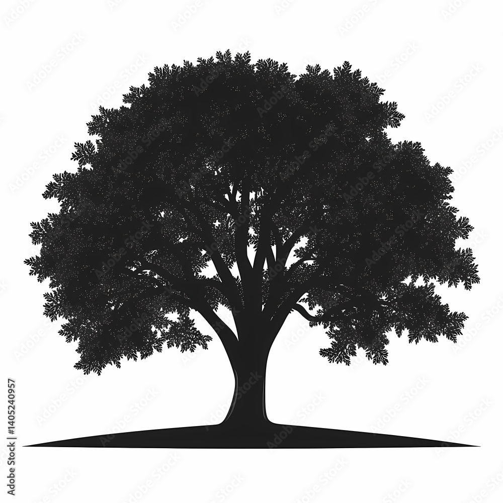 Fototapeta premium Tranquil Silhouette of an Oak Tree in a Picturesque Forest Scene. Embracing Nature's Serenity and Sustainability