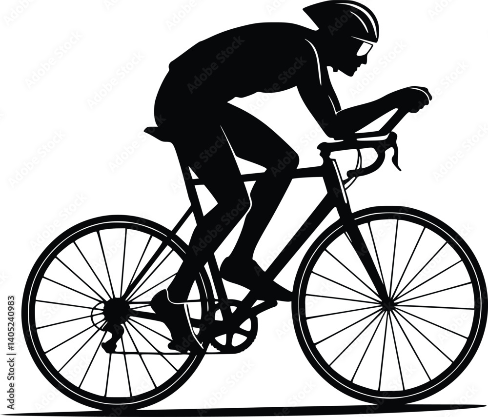Obraz premium Silhouette of a cyclist in dynamic motion, showcasing racing posture and speed